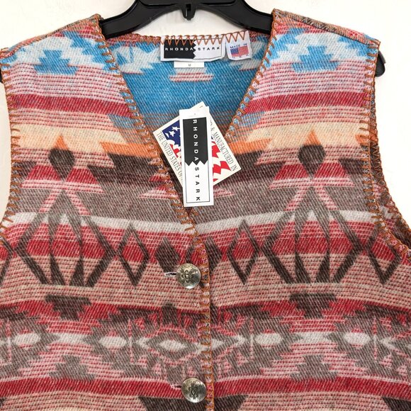 RHONDA STARK Vest VTG‎ Women's M Santa Fe Fringe Blanket Native Southwest USA - Picture 3 of 14